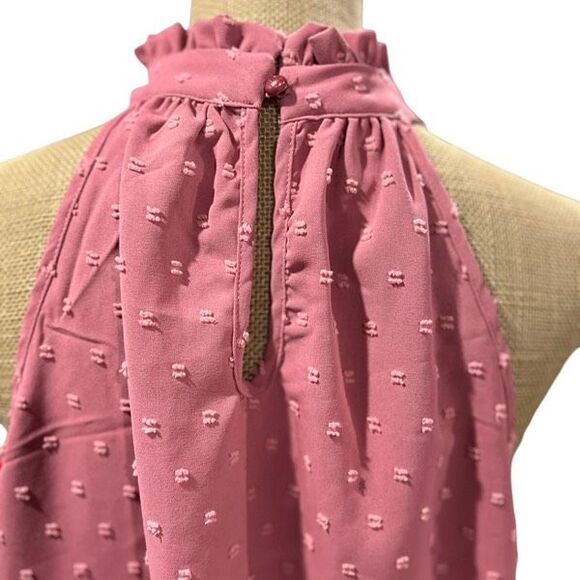Emery Rose Halter Neck Swiss Dot Frill Trim Blouse Size 1X 14 Sleeveless Pink - Picture 8 of 12